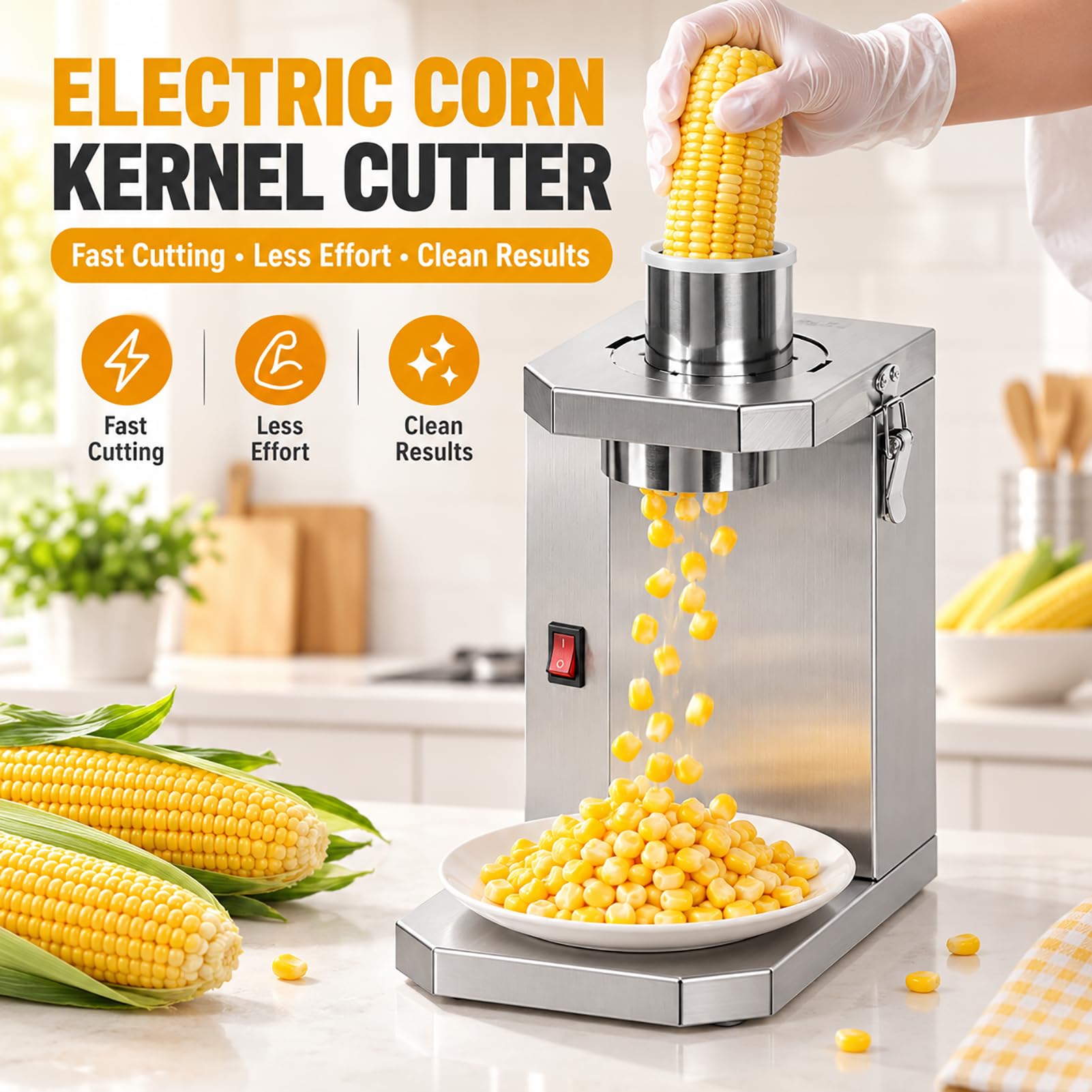 Macchina per sgranare il mais, 220 V, apertura da 6,5 cm, acciaio inox
