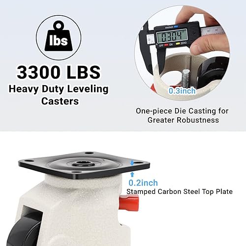 Miniatura 3 de W B D WEIBIDA Paquete de 4 ruedas niveladoras resistentes de 3300 libras de capacidad por juego, diseño de mango de trinquete mejorado, ruedas