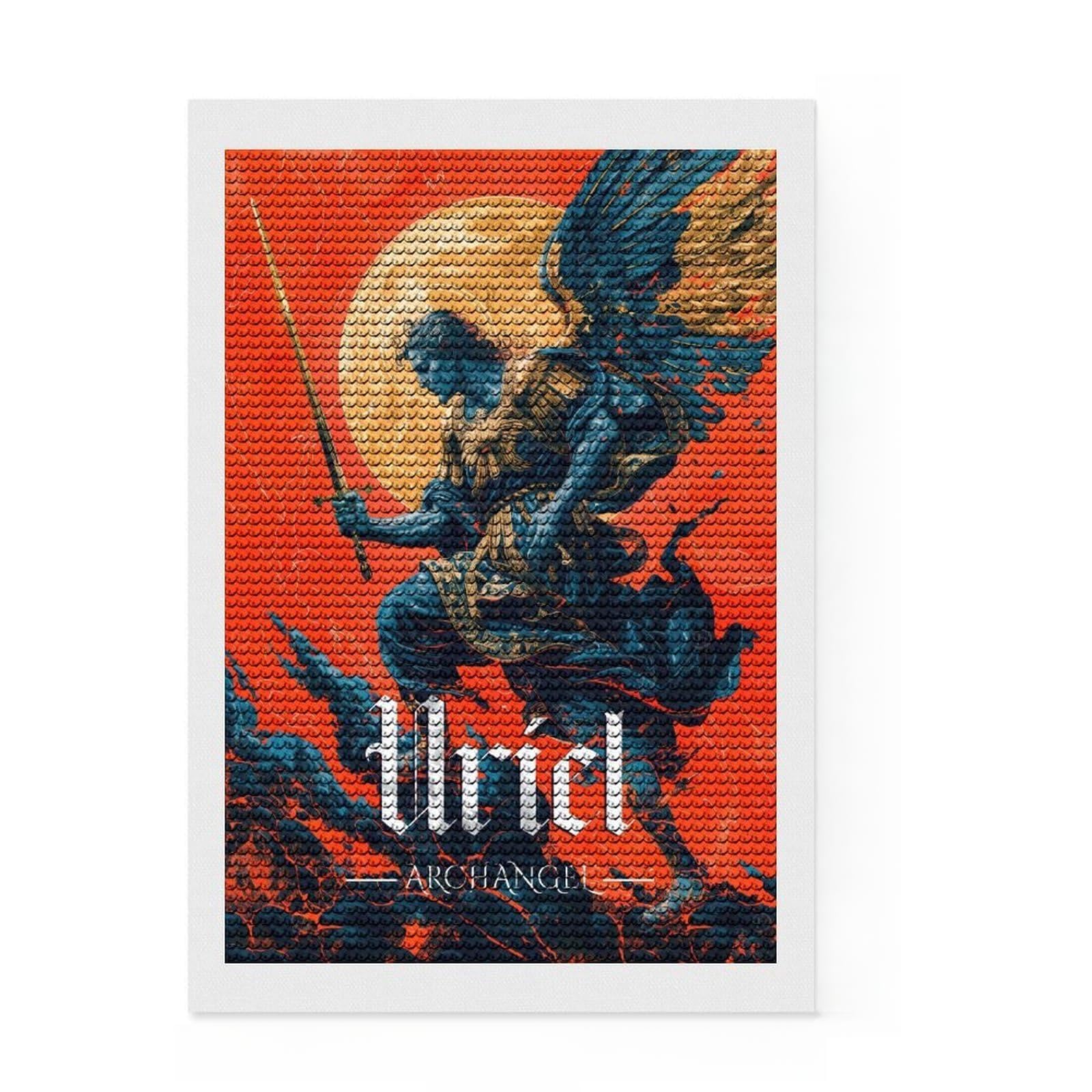 Junmoney Uriel The Archangel DIY Diamond Art Canvas Kit 8"x12", Boho Decor, for Teens, with Tool Kit, Christmas Gift, Mindful Craft Activity