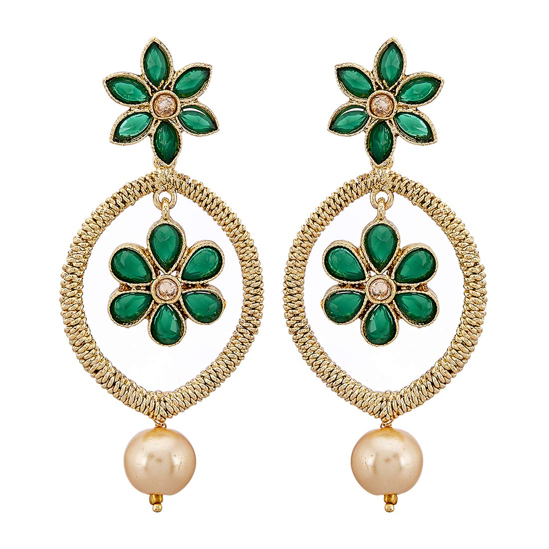 Zeneme Earring Gold Plated Zinc Alloy Oval Shaped Flower Dangle Jewellery For Girl And Women (Green) (B07GQ43M69) Amazon Price History, Amazon Price Tracker