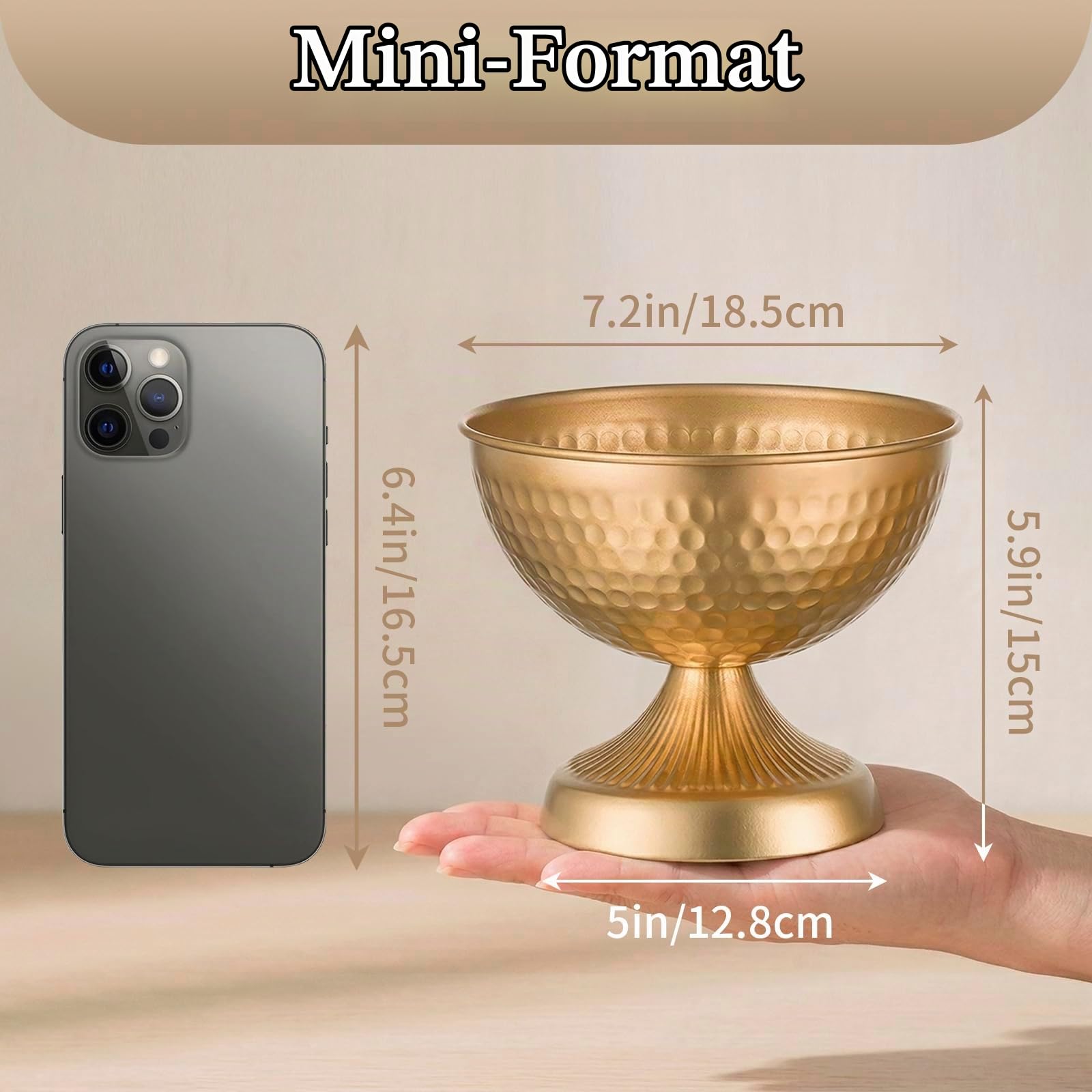 Sziqiqi Metall Urn Vase Gold: Kleine Vasen Hochzeitsdeko Tischdeko 10Stk | Dick, ⌀18.5cm/ H15cm/ T9cm, Weite Öffnung für Kunstblume, Vintage, Hochzeit, Taufe, Esstisch, Party, Landhaus