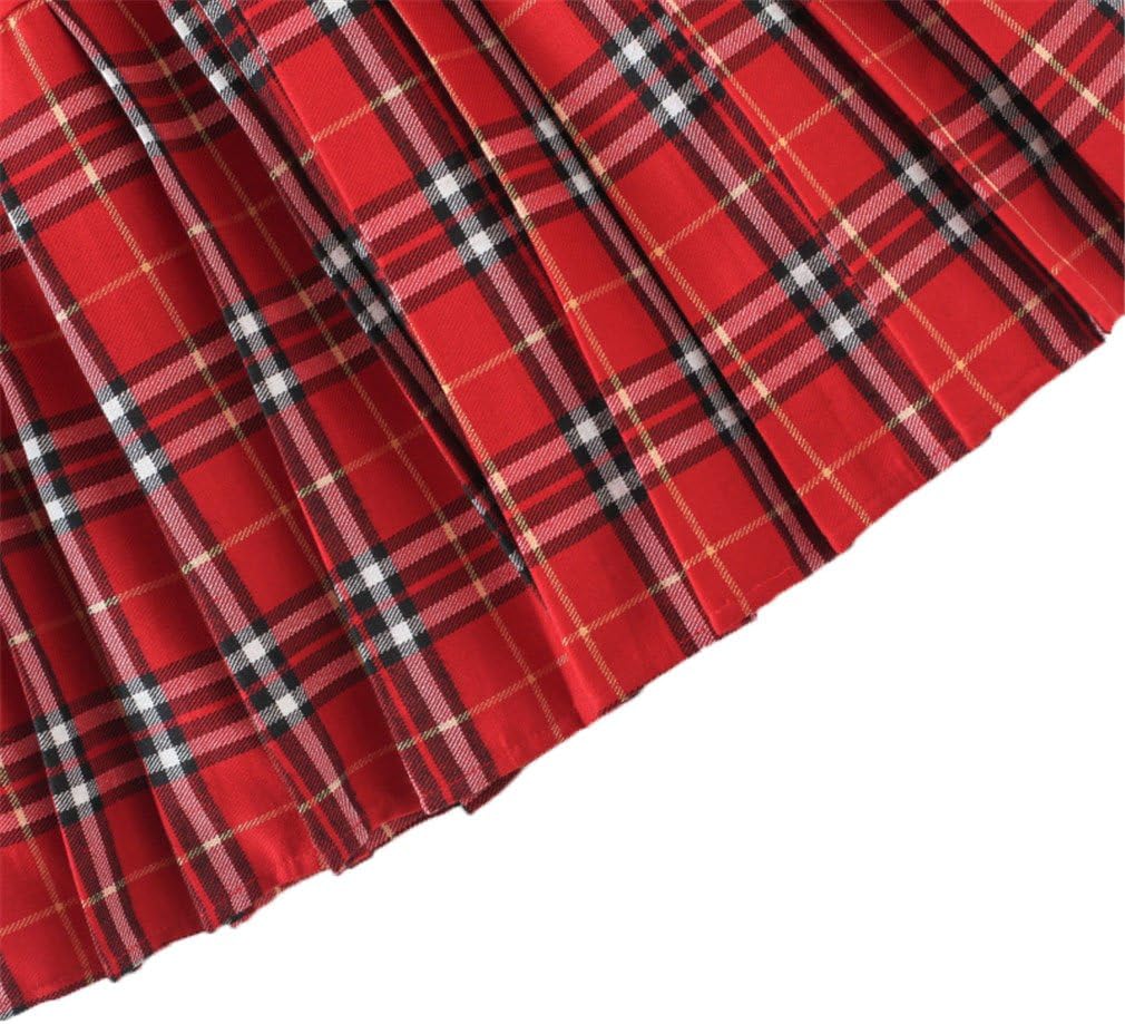 Girl`s Elasticated Waistband Knife Pleated Tutu Skirt Plaid School Uniform Costumes