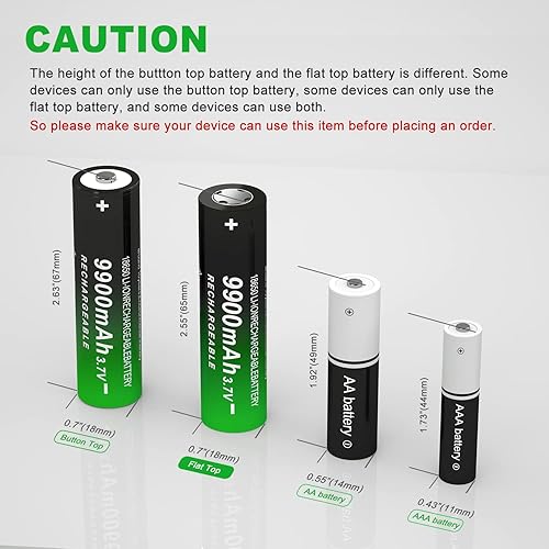Miniatura 3 de Batería 18650, 3.7 voltios 18650 batería recargable plana superior 9900mAh 18650 batería de iones de litio para linterna y timbre, paquete de 4