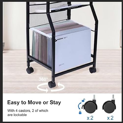 Miniatura 5 de JEBELE Carro de archivos de 5 niveles con ruedas enrollables y bloqueables, carpetas de archivos colgantes, carrito organizador de archivos de