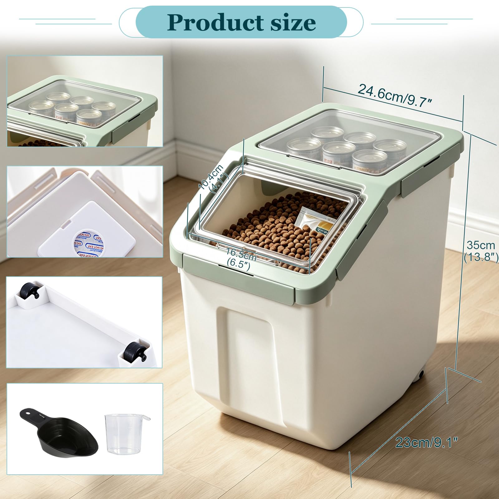 8 kg luftdichter Aufbewahrungsbehälter für Tierfutter mit Deckel (Cyan, groß)
