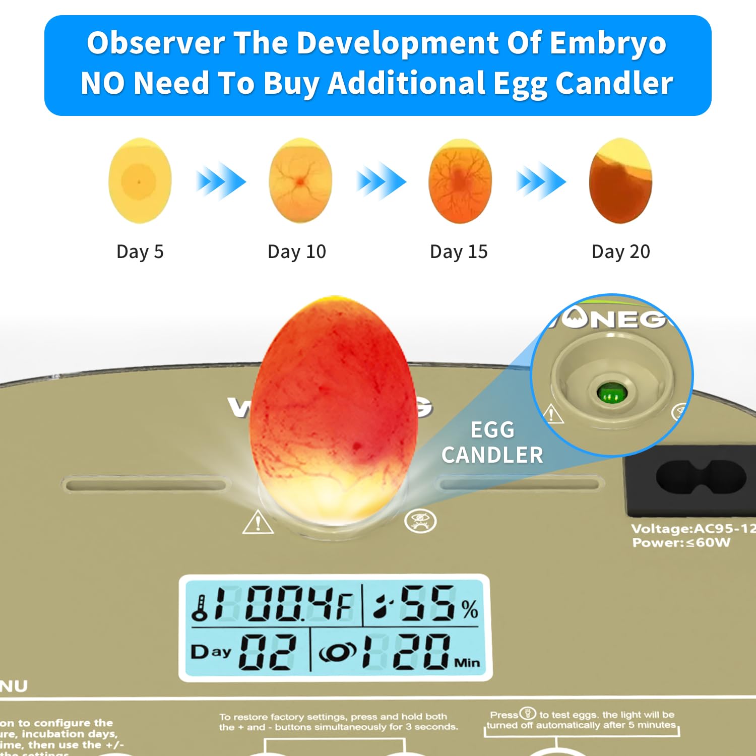 Incubator for Hatching Eggs,Automatic Turning,Temperature and Humidity Control Display, 360° Viewing for Chicken, Duck, Quail Eggs, Perfect for Farm, Classroom, Home Use,24 Egg Incubators