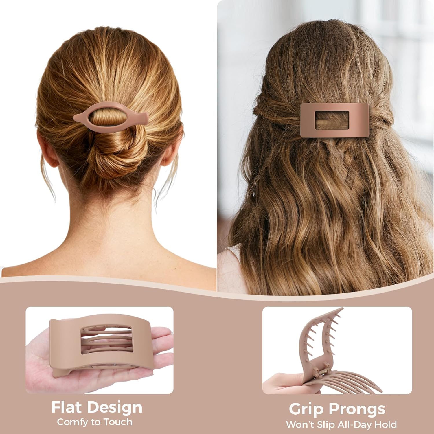 6 Pack Flat Hair Clips for Women Girls, French Flat Claw Clips for Think Hair Thin Hair with Strong Hold, Non-Slip, Matte Classic Barrettes for All Hair Styling - Image 5