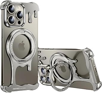 360 Rotatable Kickstand Case for iPhone 16 Pro Max/16 Pro, Compatible with MagSafe Ultra-Thin Liquid Full Metal Frameless Minimalist Hollow Heat Dissipation Design Natural Titanium, 16 Pro Max