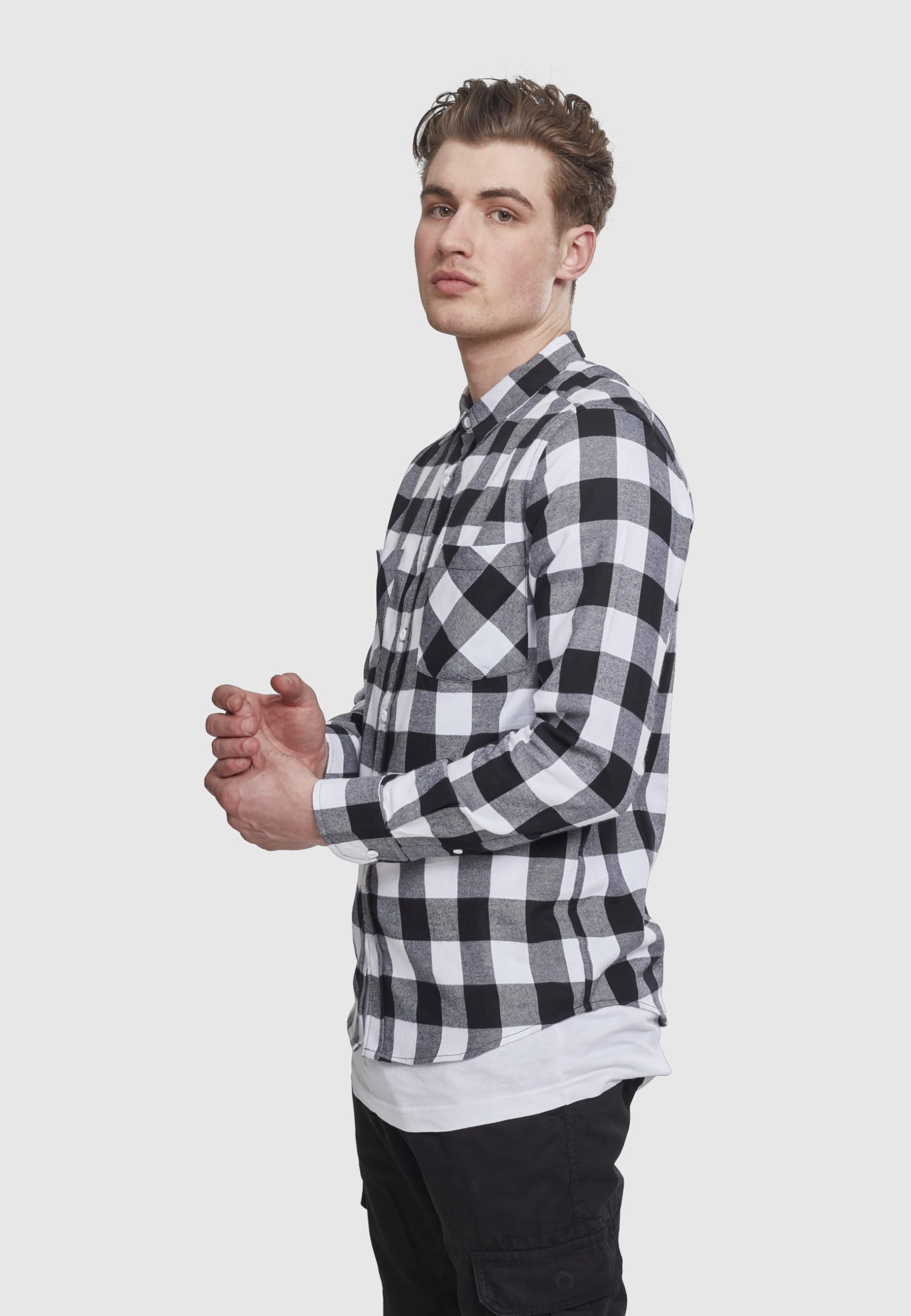 Urban Classics Checked Flanell Shirt Camisa, Multicolor (Blk/Wht), 5XL para Hombre