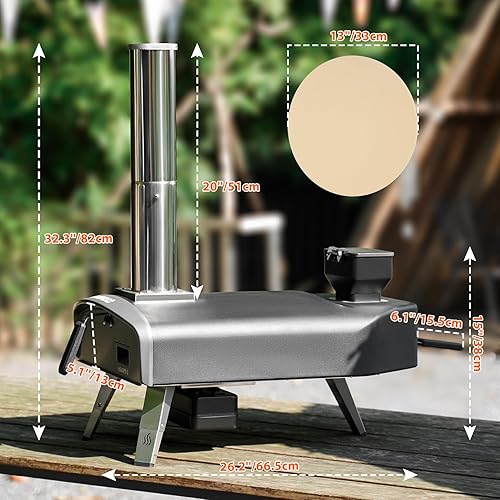 Miniatura 2 de Mimiuo Horno de pizza al aire libre Horno de pizza de pellets de madera de 12 pulgadas con piedra giratoria redonda para pizza, estufa de pizza