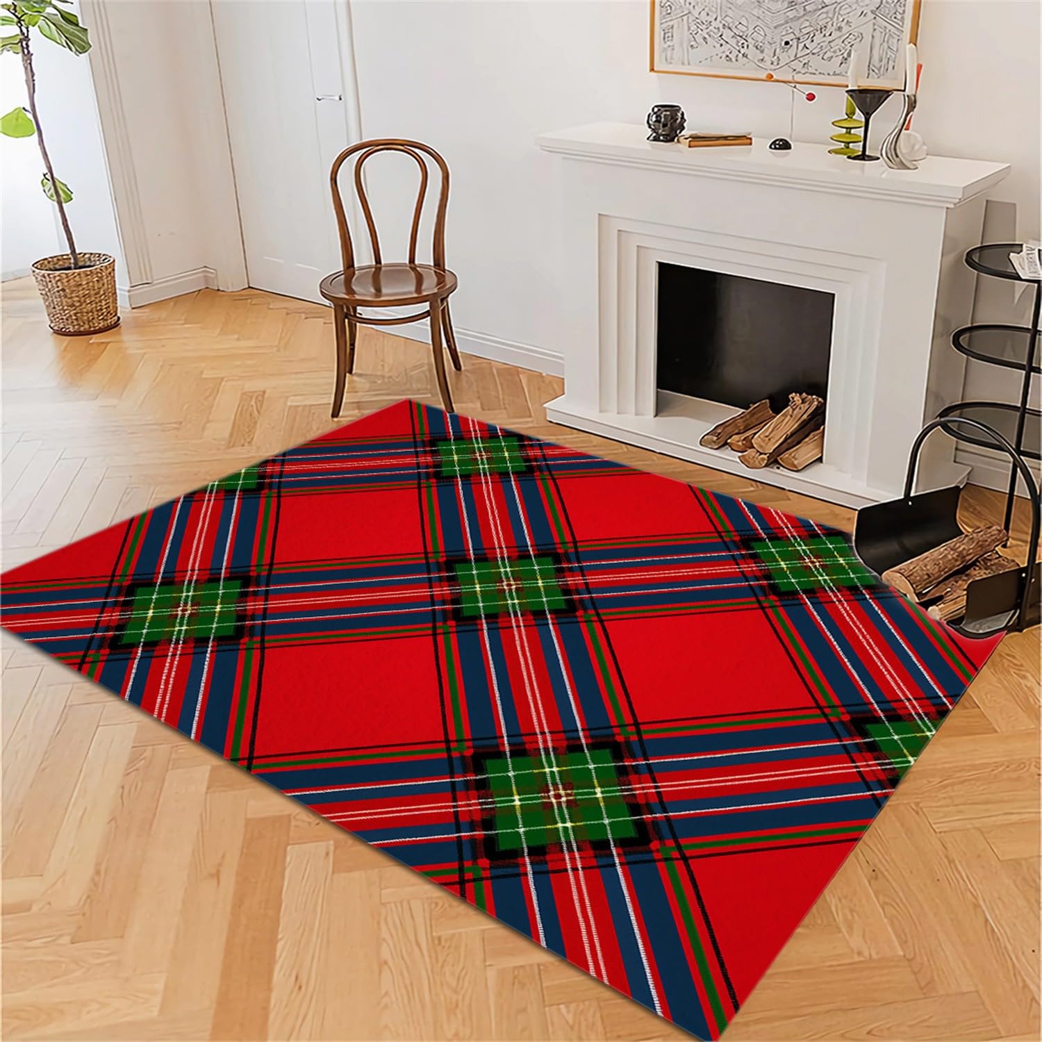 Superweicher Teppich kinderzimmer 80x150cm Schottisch Karierte Streifen Geometrisch Antirutsch Teppich Schlafzimmer-Rechteckteppich, Traditionell Wohnzimmer-Teppich Balkon-Bodenmatte kinderteppich