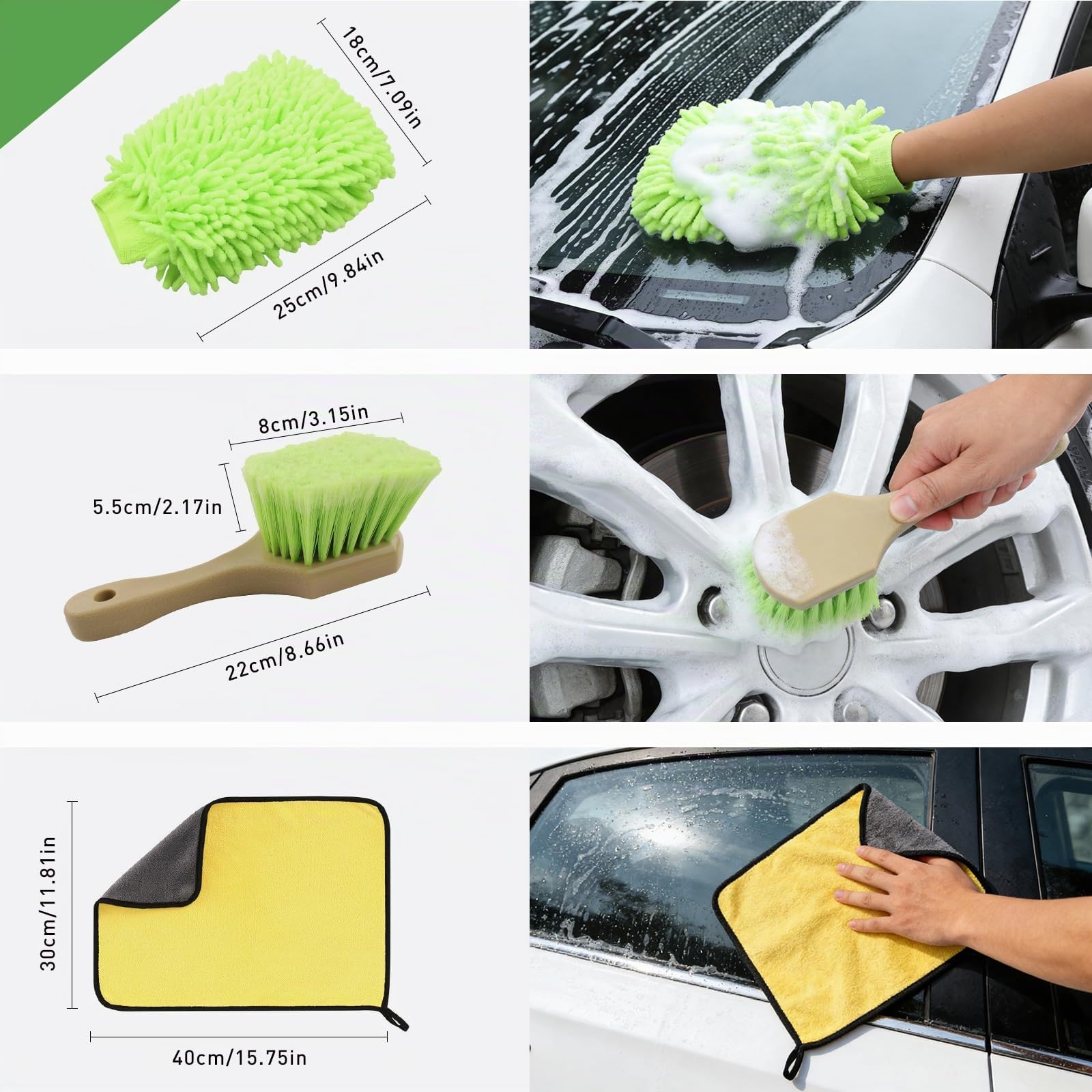 GES Mopa de lavado de coche 62 pulgadas, cepillo telescópico, escobilla de goma, kit limpieza microfibra 3 en 1, bolsa de almacenamiento