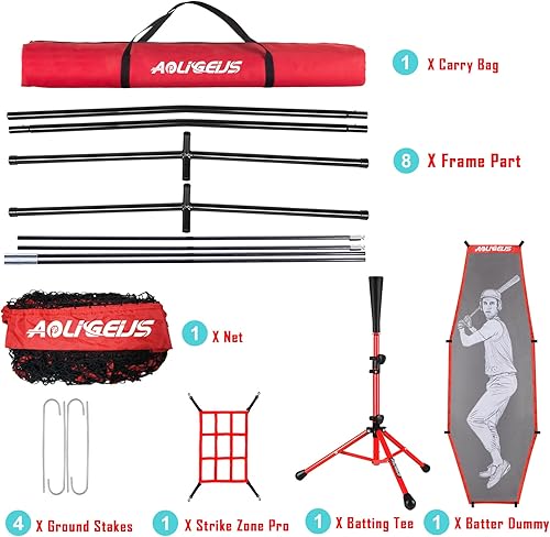 Vista 48 de 7'X7' Baseball Softball Practice Net,Pitching Net,Batting Net,with Baseball Tee,Bonus Strike Zone and Bow Frame,for Hitting,Pitching, Catching