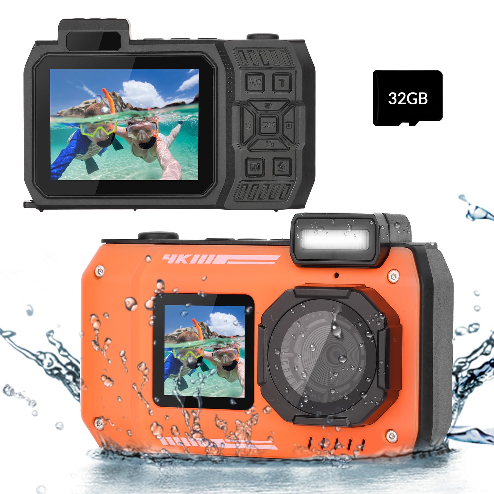 4K Underwater Camera 33 FT Waterproof Camera with Dual Screens Selfie Digital Camera Built-in 2500 mAh Battery 48MP Autofocus Waterproof Digital