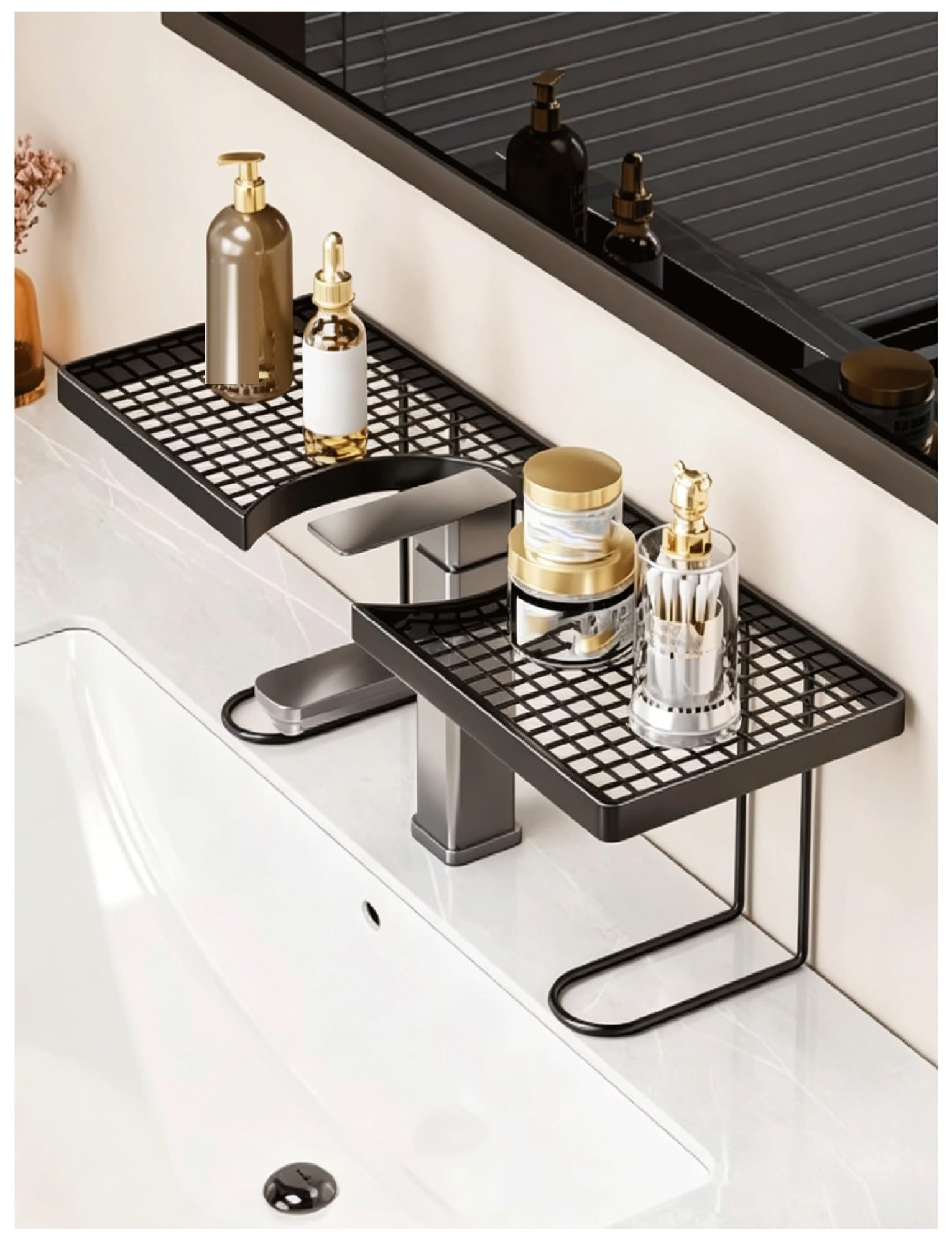 Generico Mensola for lavabo montata a parete sopra il rubinetto, cestello for mensola portaoggetti montato a parete senza foratura, scaffale for rubinetto rimovibile, for bagno(Black,60cm/23.4in)