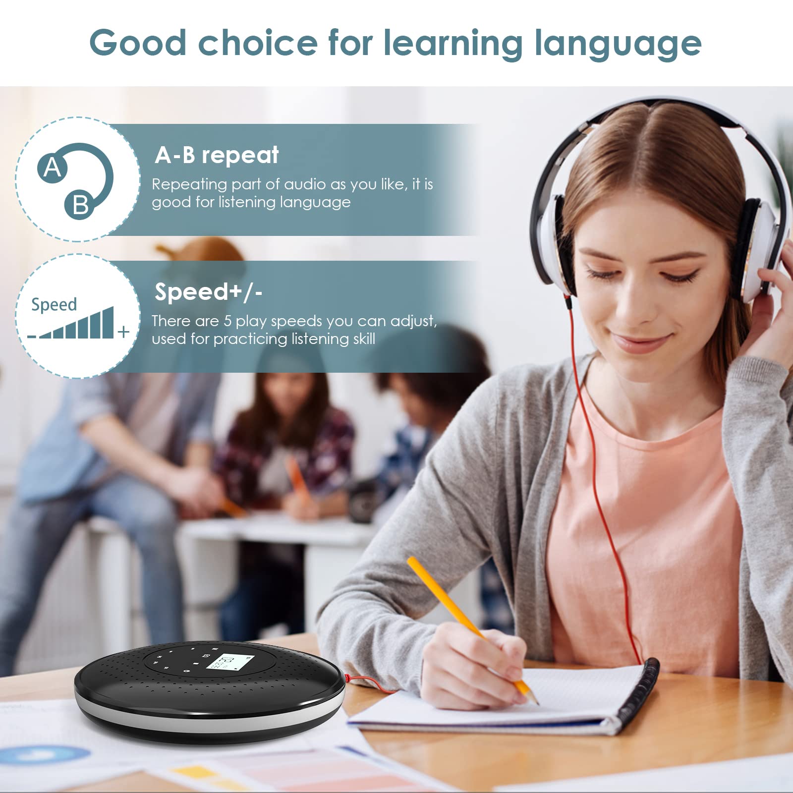 Qoosea Lettore CD Portatile con Pulsante di Tocco 1000mAh Ricaricabile per la Casa con Cuffie Giocatori CD Personali Walkman con Schermo LCD Porta USB AUX per i Bambini dell'automobile