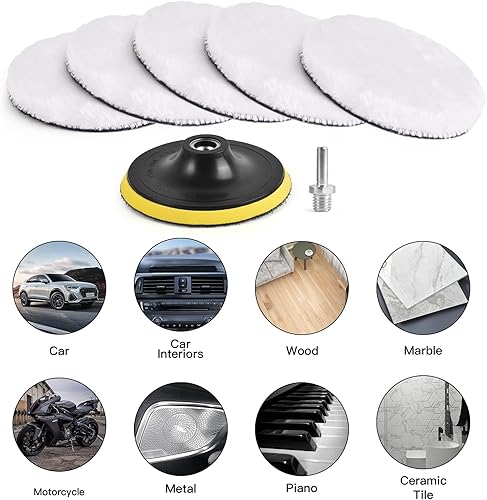 Miniatura 6 de 7 unidades de 6 pulgadas (5.906 in) almohadilla de pulido de lana para pulir el coche, accesorio de taladro con adaptador de taladro M14