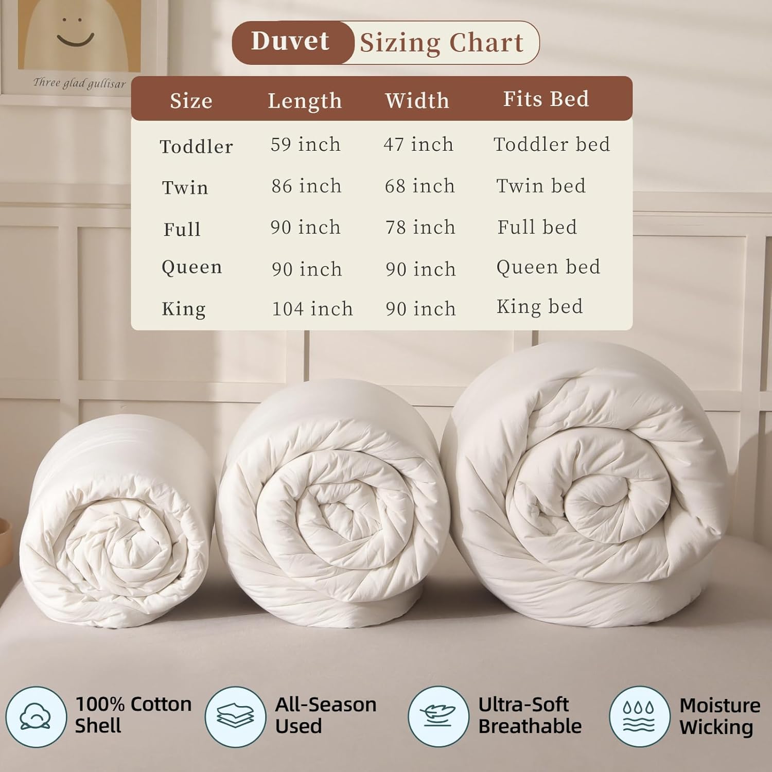 BuLuTu Soft Comfortable Kids Duvet Toddler XL Size Down Alternative Comforter White, Warm Fluffy Kids Bedding Quilted Blanket for Boys Girls, 60x80 Inch, Medium Weight Comforter, 3.3 Pounds