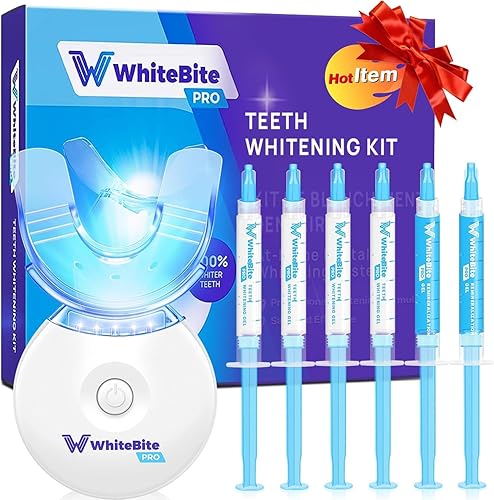 Kit de blanqueamiento dental Whitebite Pro para dientes sensibles | 4 geles blanqueadores y 2 geles remineralizantes | Sistema de luz LED para