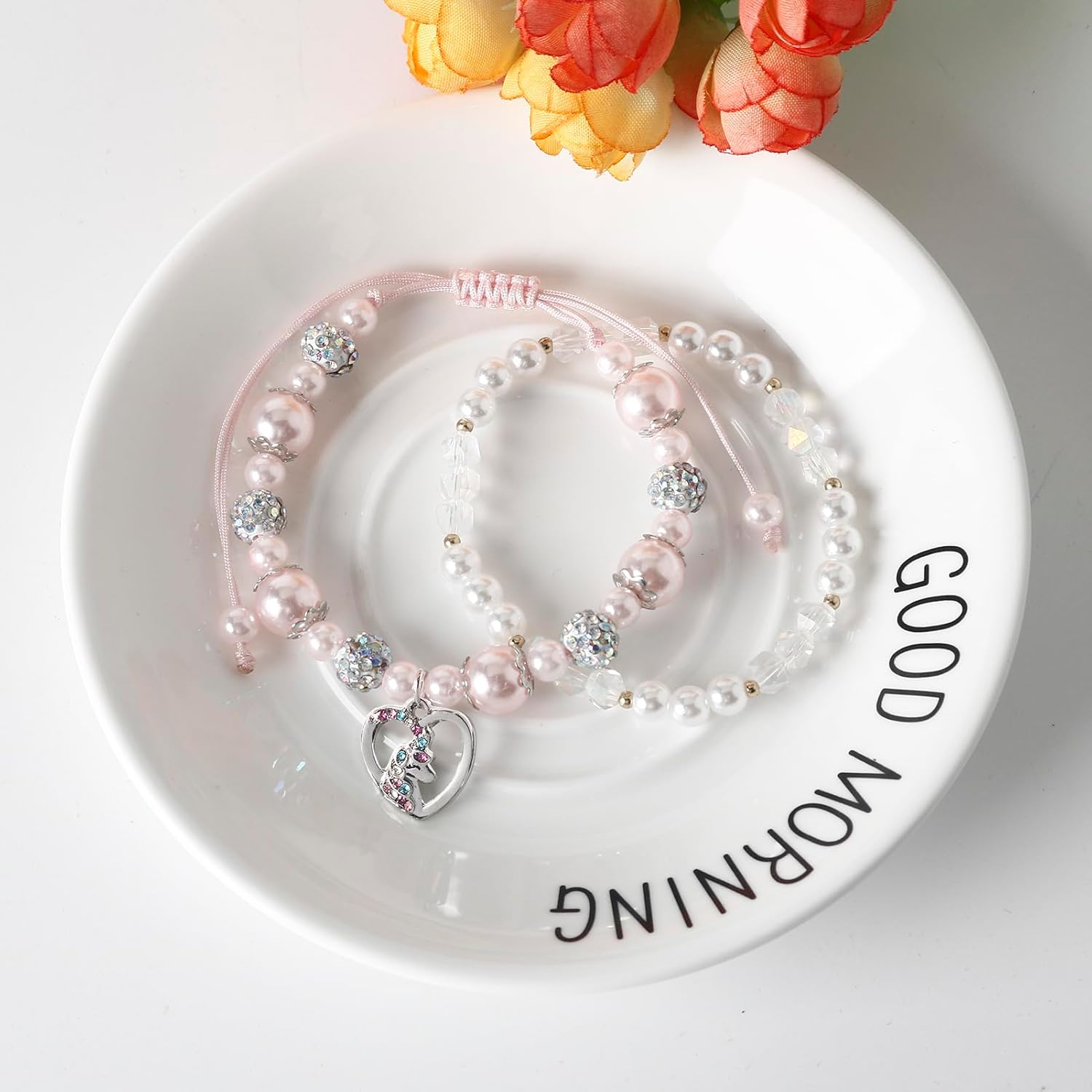 DS 4PCS Beaded Charm Bracelets for Teen Girls Dainty cute cartoon Crystal Beads Pearl Bracelets anklets set for woman and girls Adjustable Stretch bracelet birthday Gift For Friends - Image 2