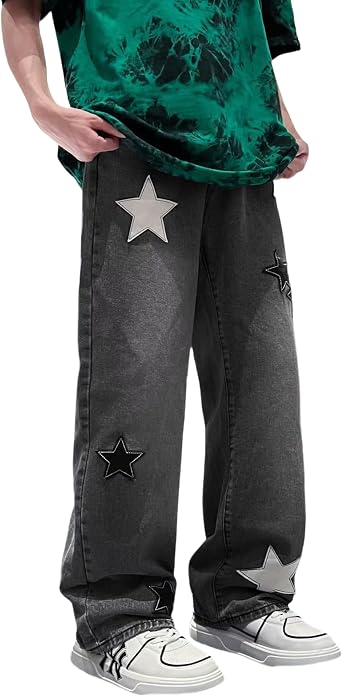 Men Baggy Jeans Y2k Aesthetic Baggy Star Pants Hip Hop Graphic Jeans Grunge Star Jnco Jeans Streetwear