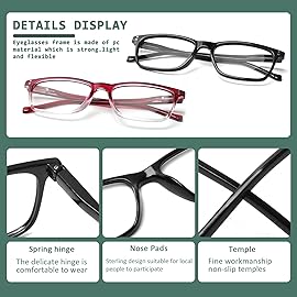 JOSCHOO 5 Pack Reading Glasses Men Women Spring Hinges Comfortable Glasses for Reading (5Clours-3, 0.75)
