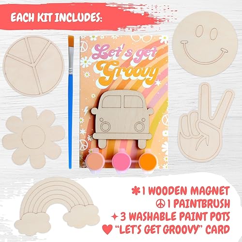 Miniatura 2 de Paquete de 12 recuerdos de fiesta preempaquetados, recortes retro de madera con imanes y kits de pintura para niños, decoraciones de cumpleaños