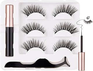SHEKA Magnetic Eyelashes with Eyeliner Cat Eyes Magnetic Eyelashes Natural Look False Eyelash No Glue Needed Reusable Fake Eyelashes with Tweezers (3 Pairs Cat Eyes)