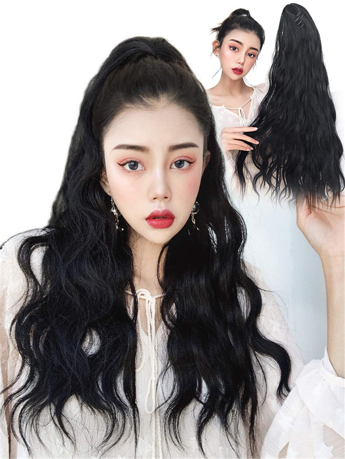 Curly Ponytail Hair Extension Claw Clip in Synthetic High Puff Pony Tails for Women, Light Brown, 24" 115g