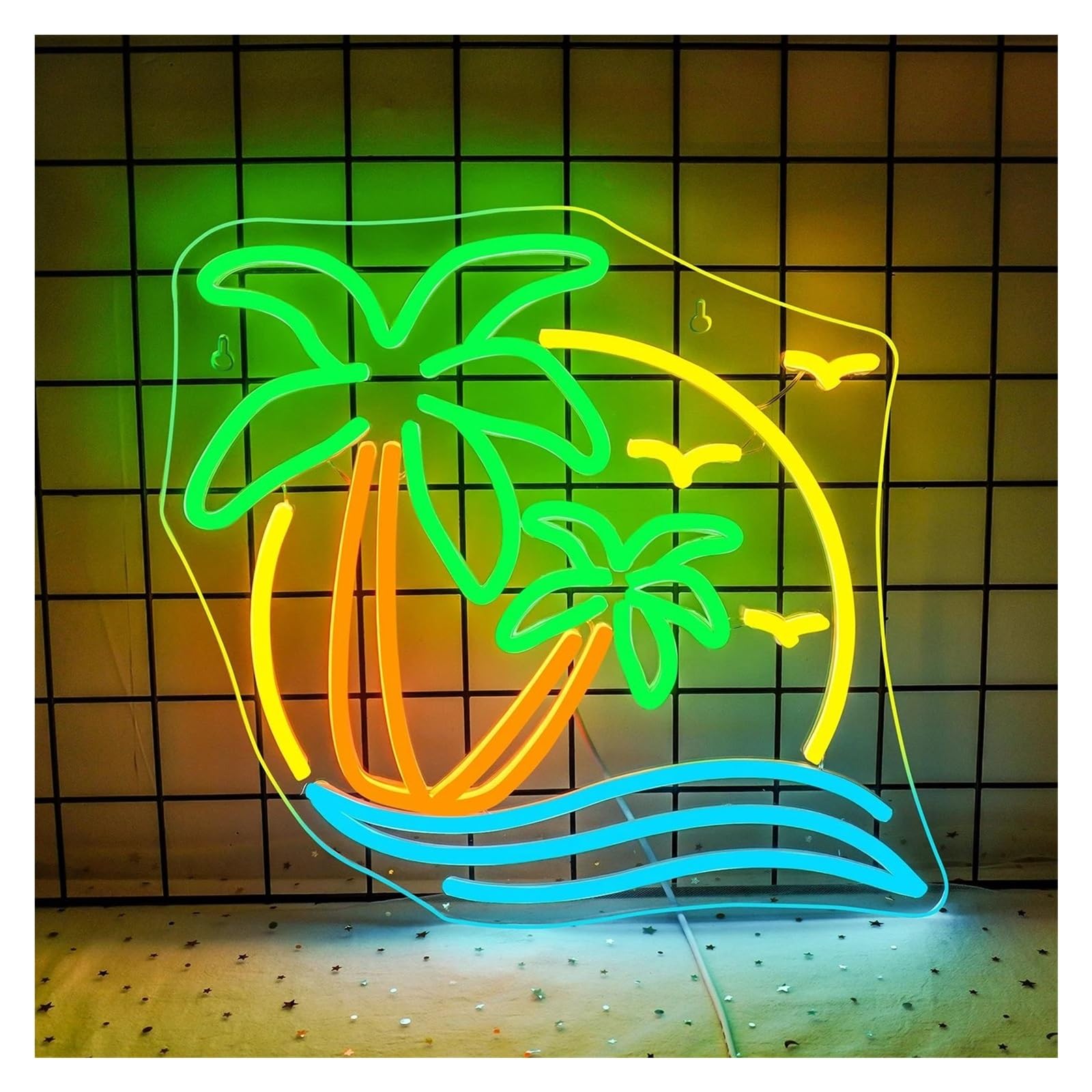 LEMST Signs Lamp Beach Scenery Neon Sign Coconut Tree Art Wall Decor for Holiday Hotel Bedroom Club USB Powered Dimmable 33cmх38cm