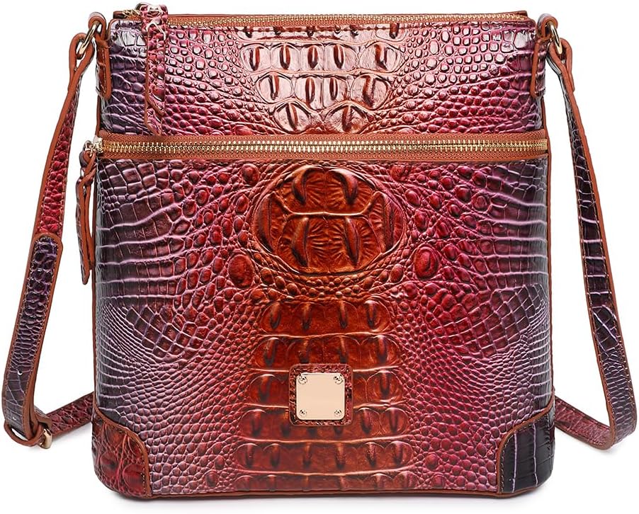 Women Crocodile Shoulder Flat Square Handbag Trendy Elegant Stylish bag Ladies Leather Crossbody Purse