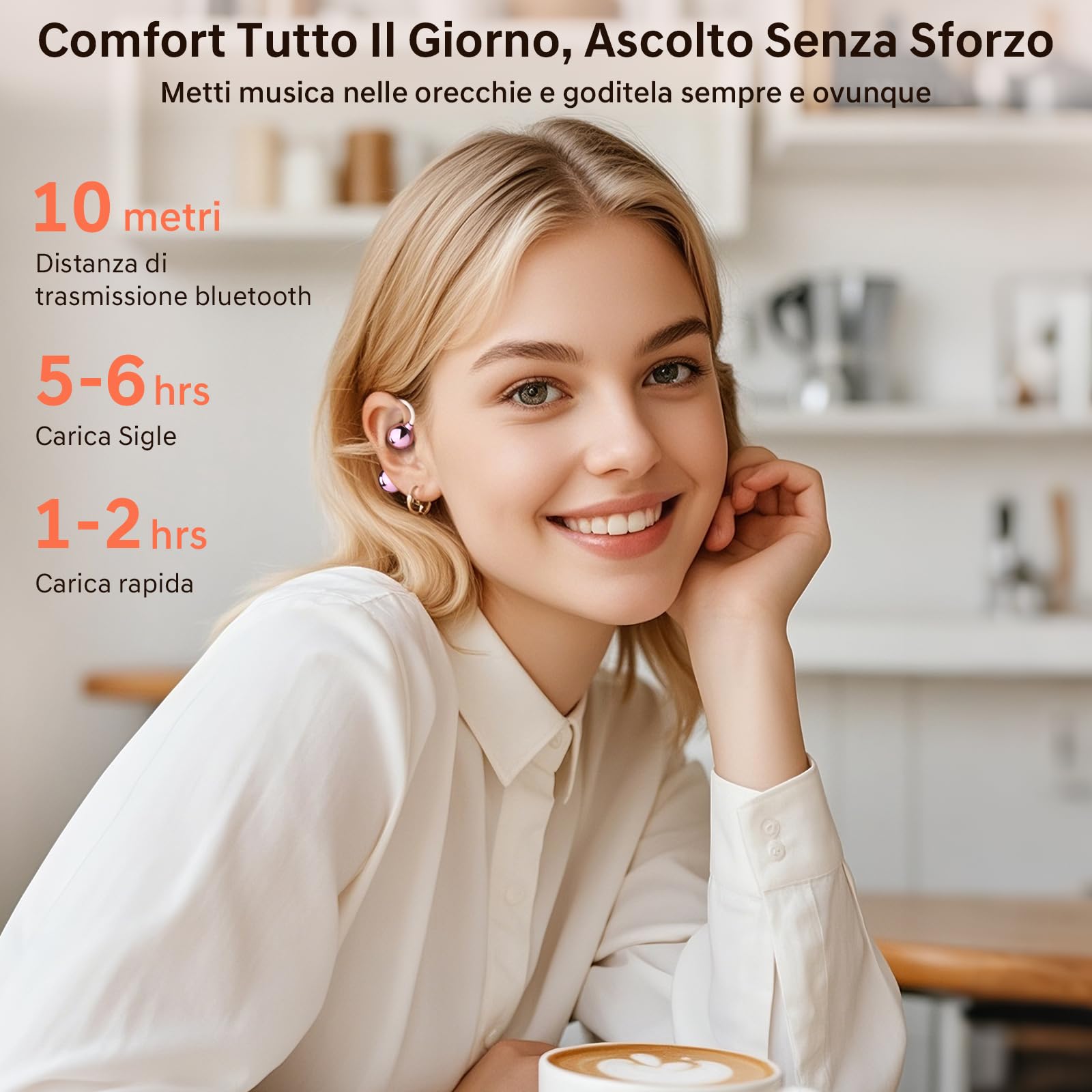 Open Ear Cuffie, Auricolari Wireless Bluetooth 5.4 con Bassi Potenti e Chiamate Chiare, Cuffie sportive Bluetooth Super Confortevole, Non C'è Bisogno Di Andare In Profondità Nel Canale Uditivo