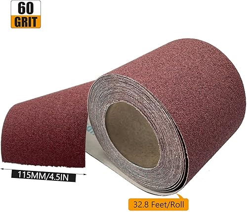 Miniatura 6 de Rollo de tela de esmeril de grano 60, 4.5 pulgadas de ancho y 32.8 pies de largo (igual a 14 hoja de papel de lija 71 piezas) rollos de papel de