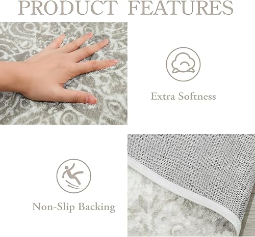 Miniatura 6 de Lahome Alfombra de área vintage con medallón  Alfombra de área antideslizante envejecida de 6 pies de diámetro, alfombra de piso para puerta,