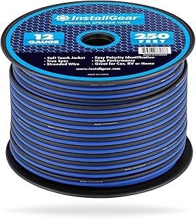 InstallGear 12 Gauge Speaker Wire AWG (250ft - Blue/Black) | Speaker Cable for Car Speakers Stereos, Home Theater Speakers, Surround Sound, Radio, Automotive Wire, Outdoor | Speaker Wire 12 Gauge