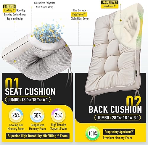 Vista 2 de SUNROX FadeShield - Cojines de espuma viscoelástica para mecedora, resistentes al agua, antideslizantes, duraderos, juego de cojines de asiento