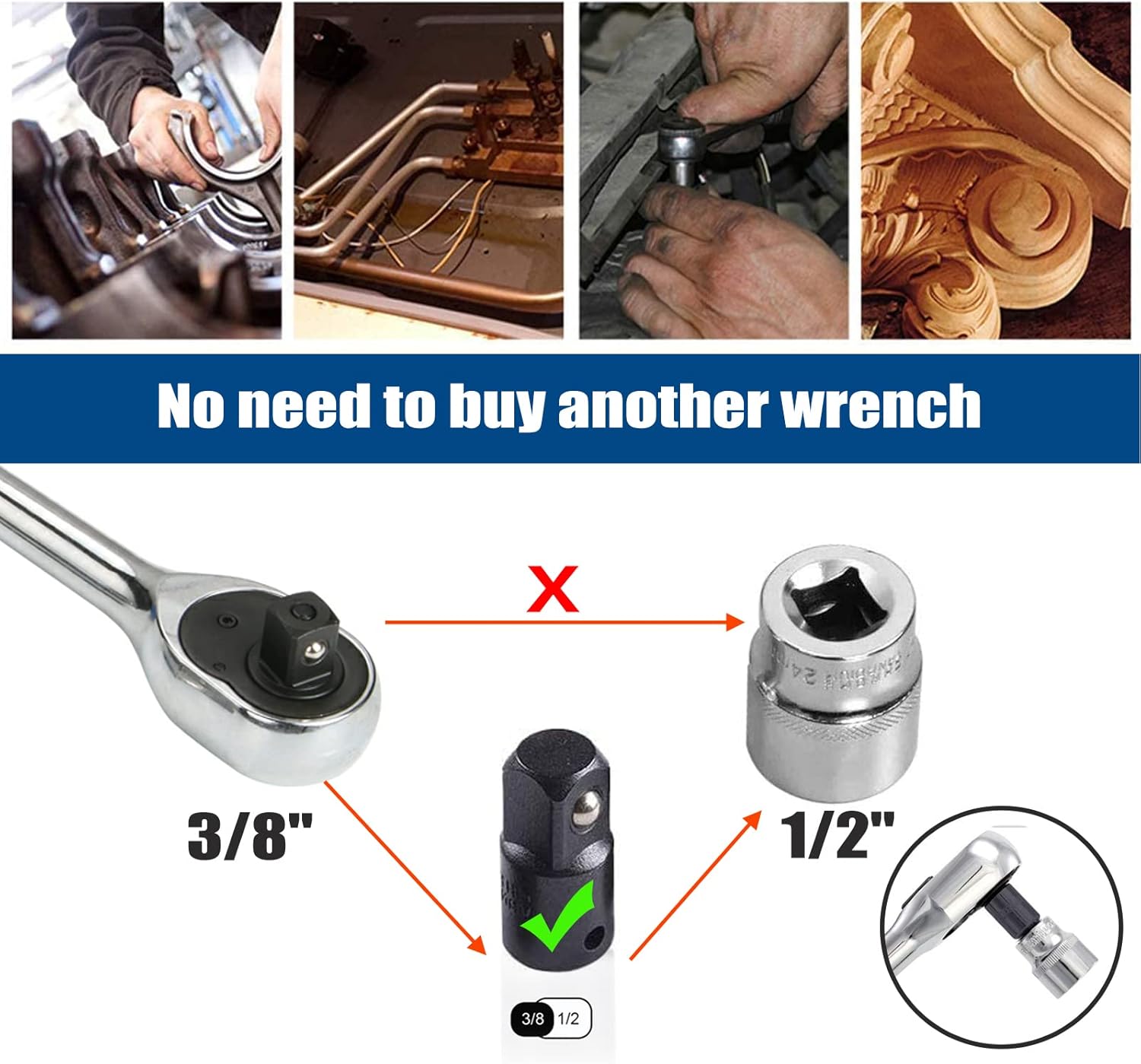 7 Pieces Set Impact Drill Socket Adapter, 1/4"3/8"1/2" Hex Shank Adapter Reducer with Extension Set Impact Driver Conversions, Active Rust Protection By Black-Phosphate Coating Treatment