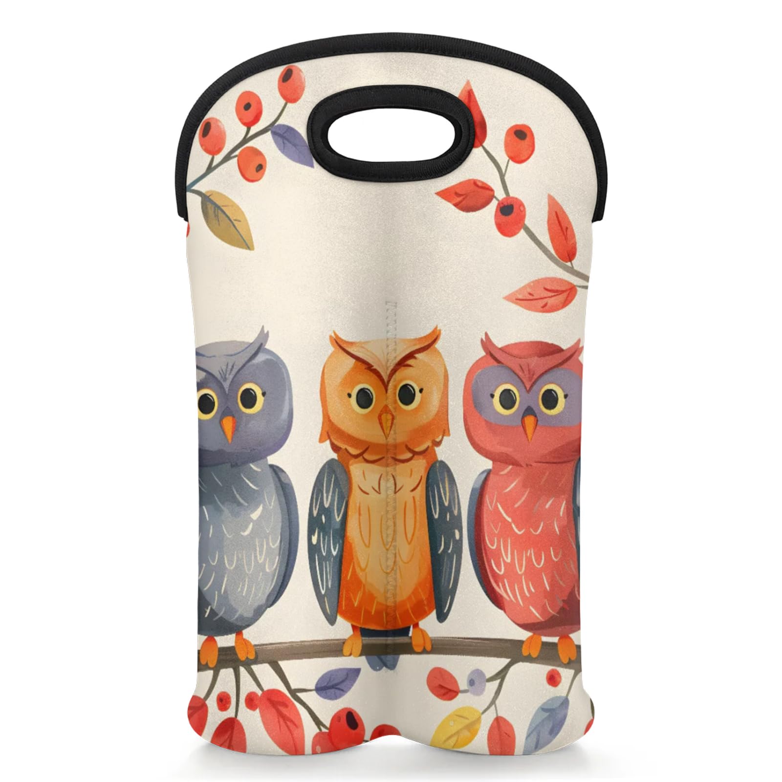 GzLeyigou 2 Bottles Owls on Branches Wine Bag Sleeve Totes Neoprene Protective Wine Carrier Bag for Wine,Water, Champagne, Beer, Baby Bottles,Gift 14.5 x 10 Inches