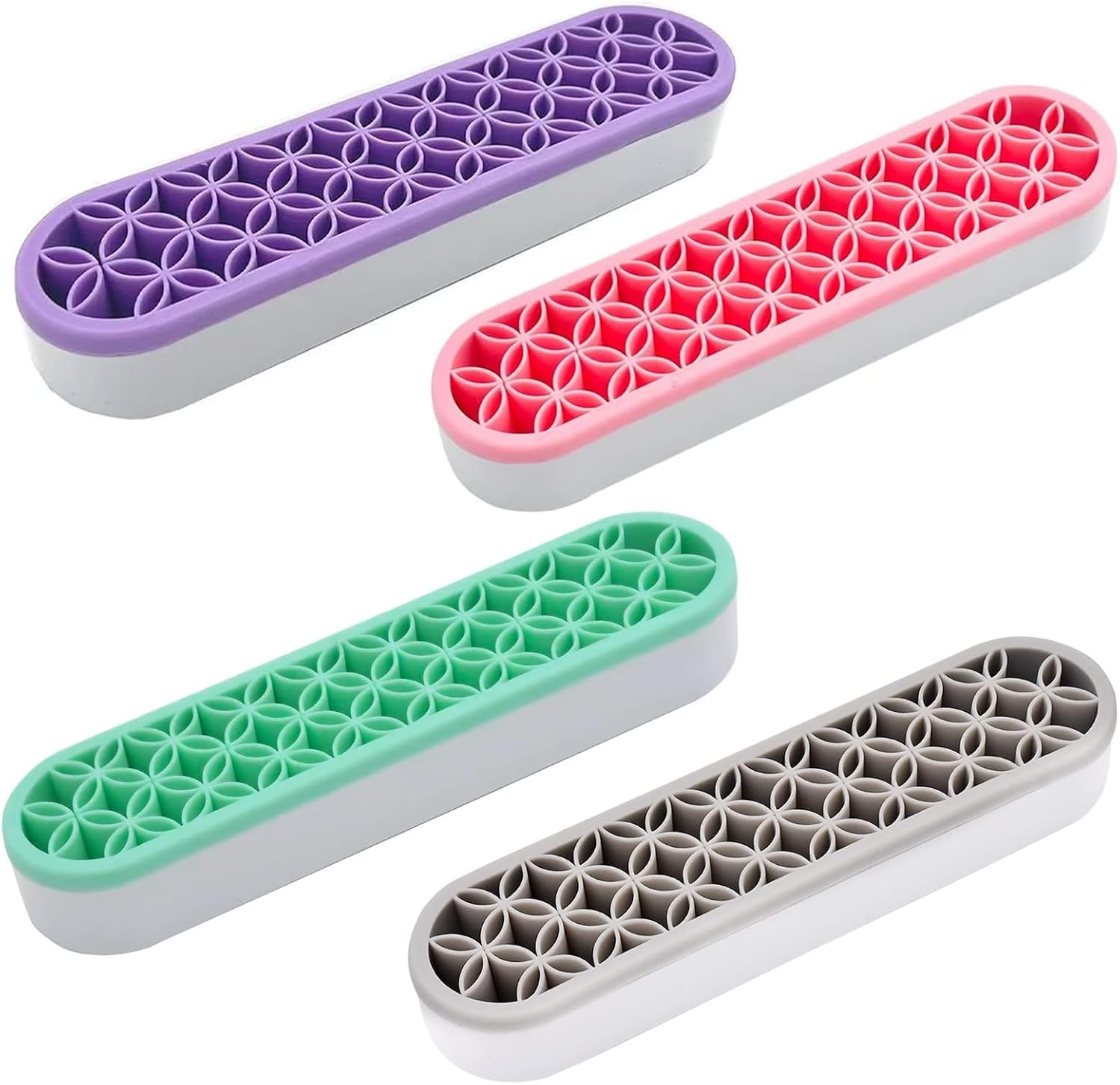 4 PCS Multi-Purpose Cosmetic Storage Box, Desktop Organizers Silicone Make Up Brush Storage Stand, Desktop Storage Box for Eyeliner Pencil, Painting Brush (Green/Pink/Grey/Purple)