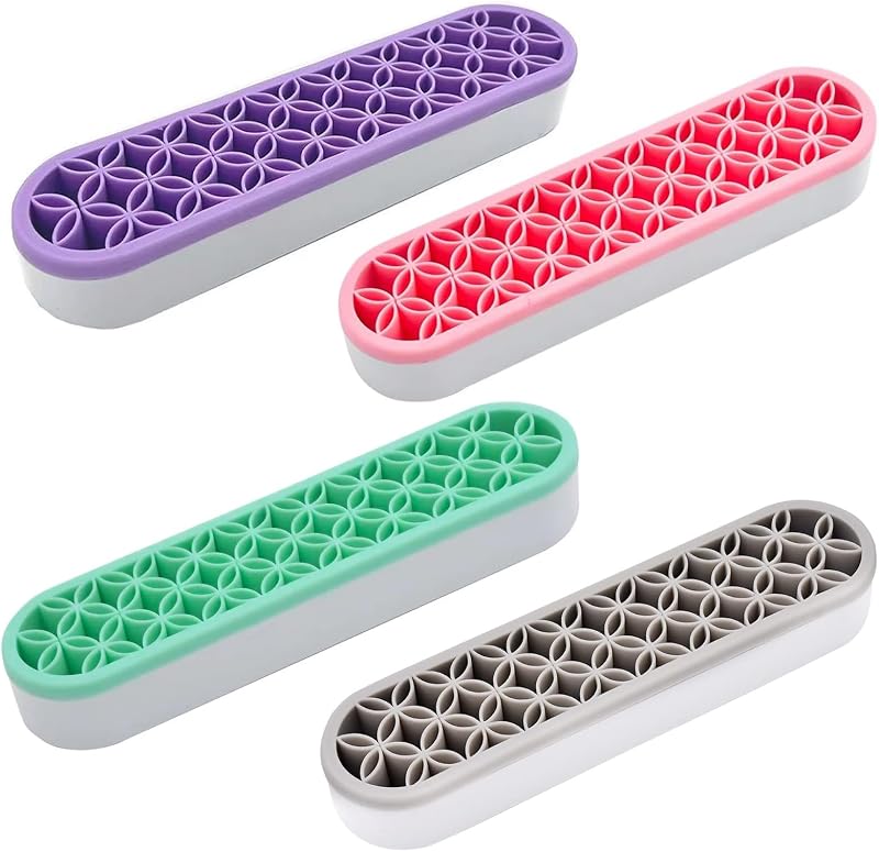 4 PCS Multi-Purpose Cosmetic Storage Box, Desktop Organizers Silicone Make Up Brush Storage Stand, Desktop Storage Box for Eyeliner Pencil, Painting Brush (Green/Pink/Grey/Purple)