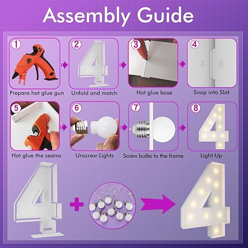 Vista 278 de Marco de números iluminados de 4 pies precortado, números de marquesina gigante, números 7, números de mosaico para globos, decoraciones de Número