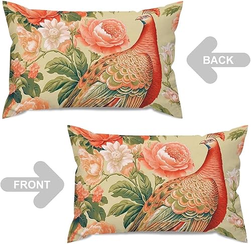 Miniatura 4 de ArogGeld Chinoiserie - Funda de cojín lumbar elegante color rosa chinoiserie con diseño de flores y pájaros, funda de almohada para sofá de jardín
