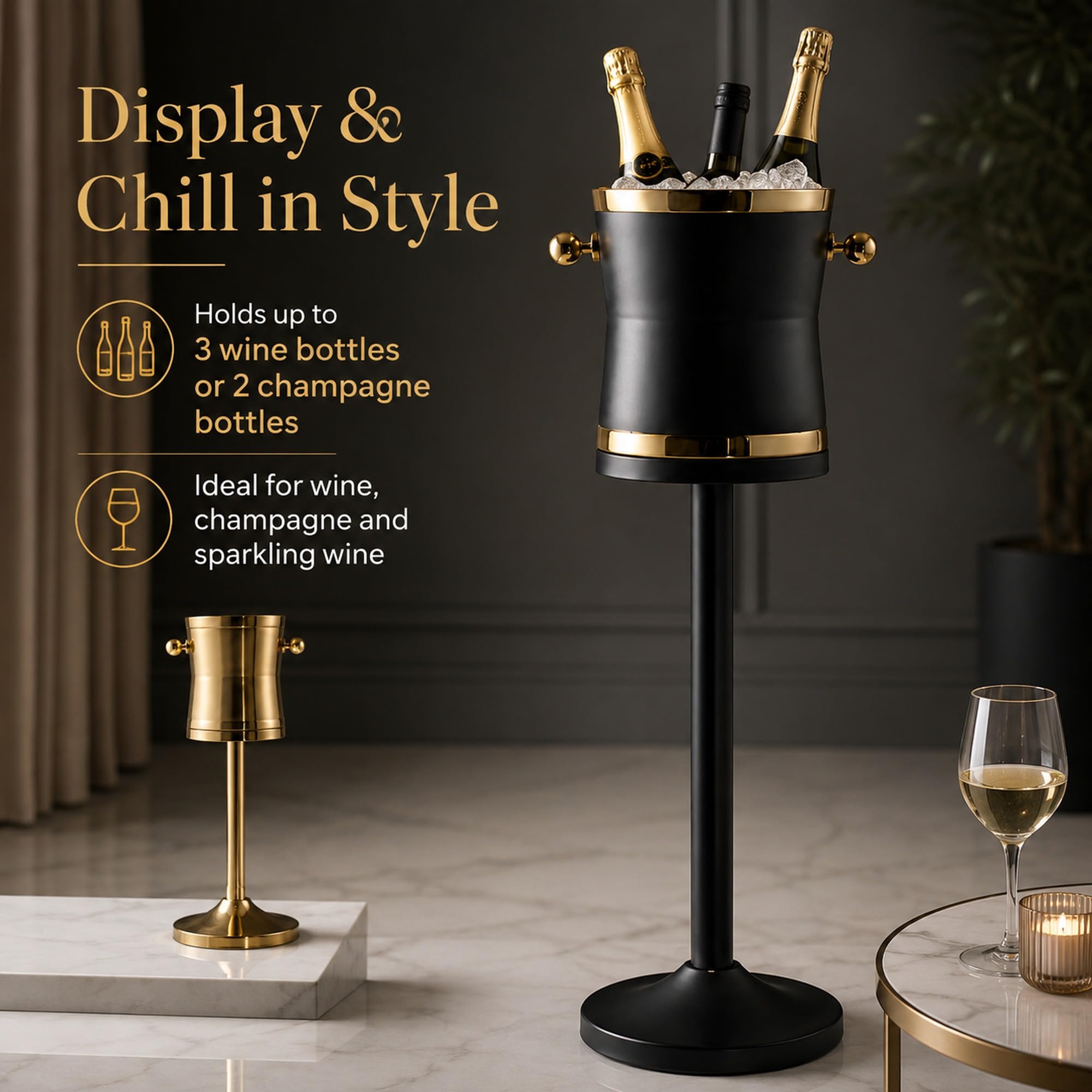 Secchiello per Champagne Autoportante | Secchiello refrigerante per vino rimovibile, alto 69 cm, refrigeratore da pavimento per bevande, ideale per vino e birra.