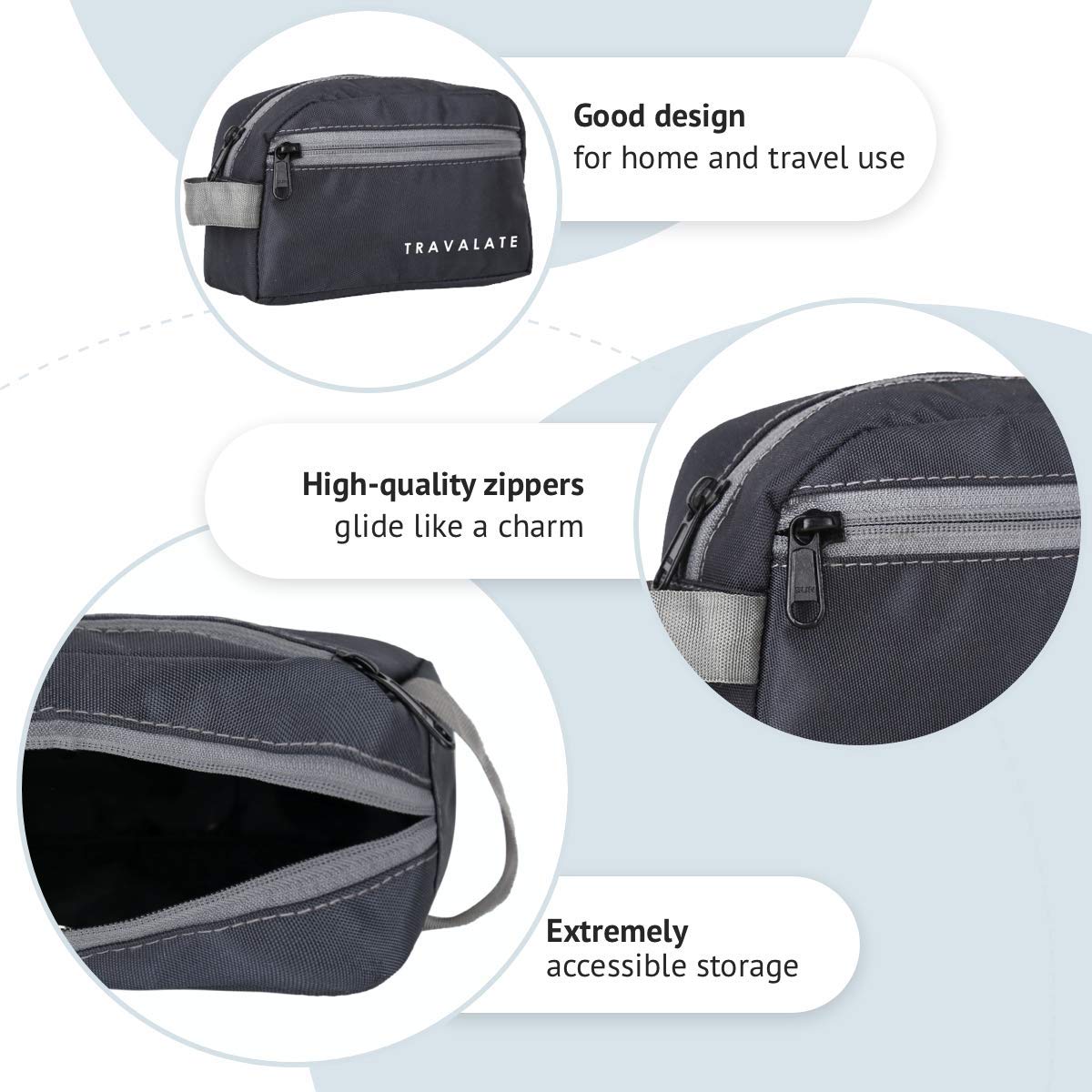 TRAVALATE Polyester Single Compartment Multipurpose Toiletry Bag - Grey 3