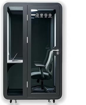 Solo Office Sound Pod Mobile SoundProof Privacy Booth for Work Mobile Roller with Desk, LED Light, Centrifugal Fans and AC USB Ports - Black/Smoked Glass