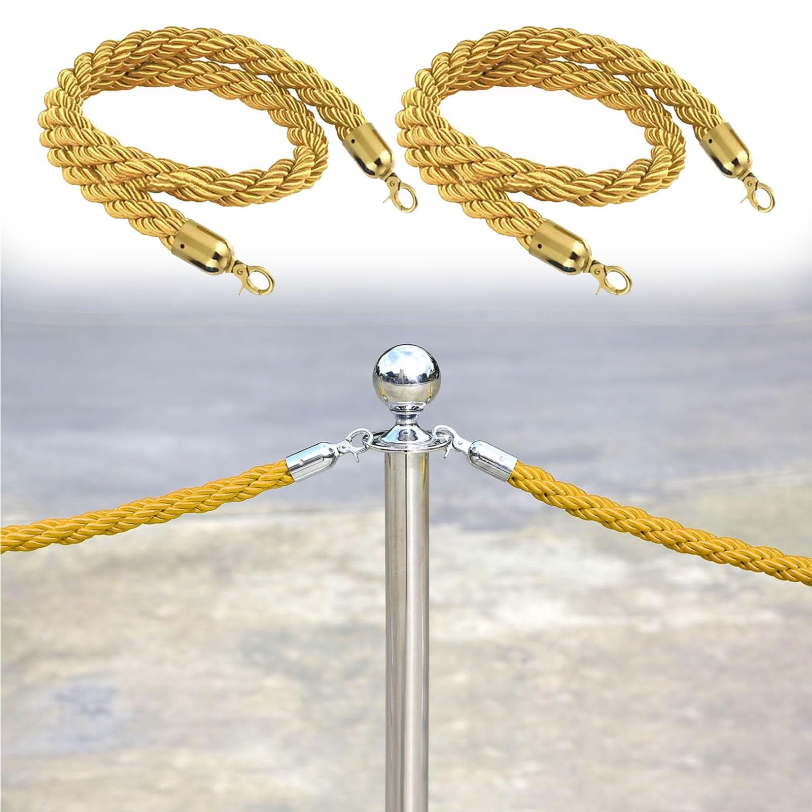 GDMDPTE 2 Pieces Yellow Twisted Hemp Rope 5ft 7ft 8ft 10ft Thickness 3.2cm Control Rope for Crowd - VIP Divider with (1)