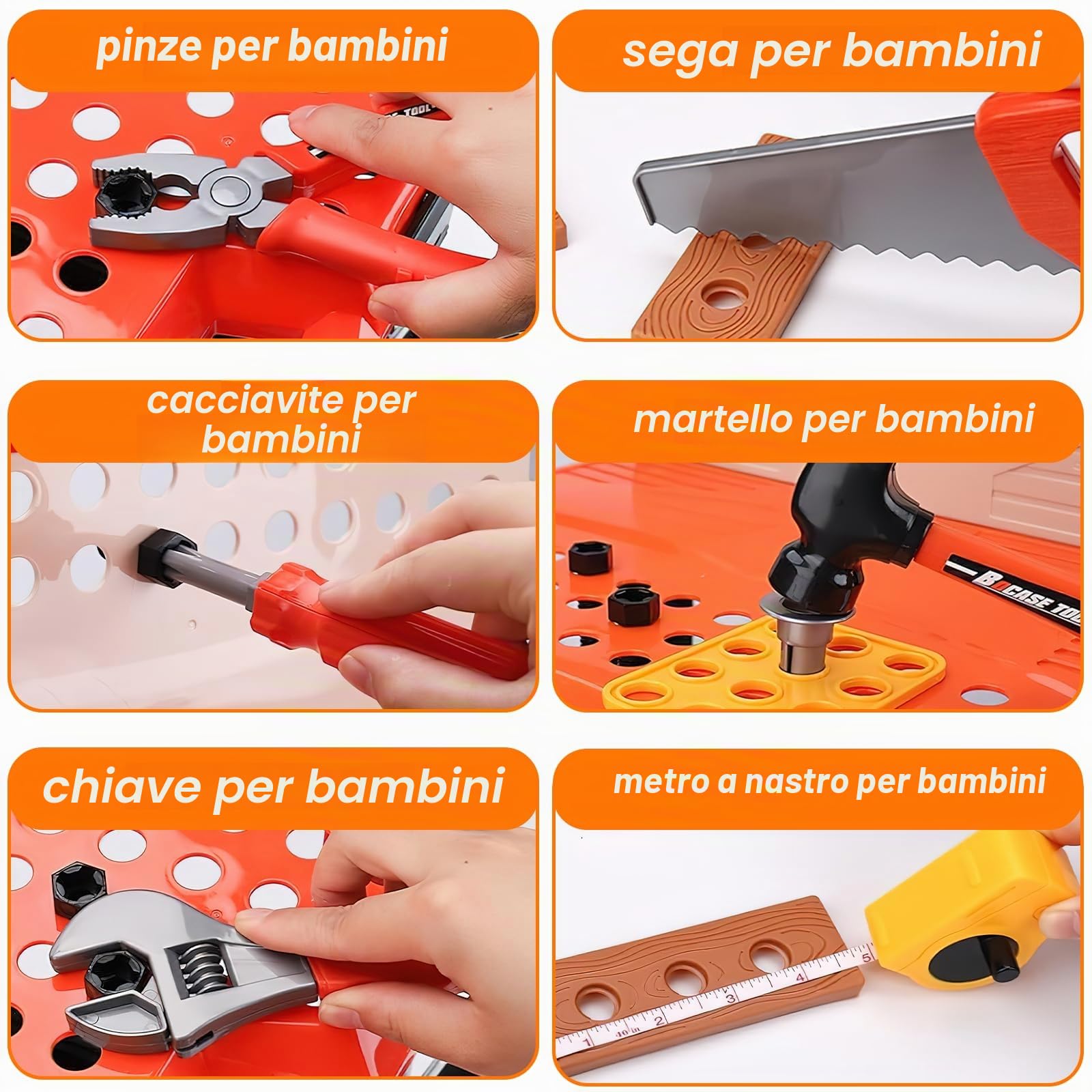 deAO Banco degli Attrezzi per Bambini, Trapano Elettrico e Realistico, Set di 90 Pezzi Trasformabile, Gioco di Finzione, Giocattoli da Costruzione