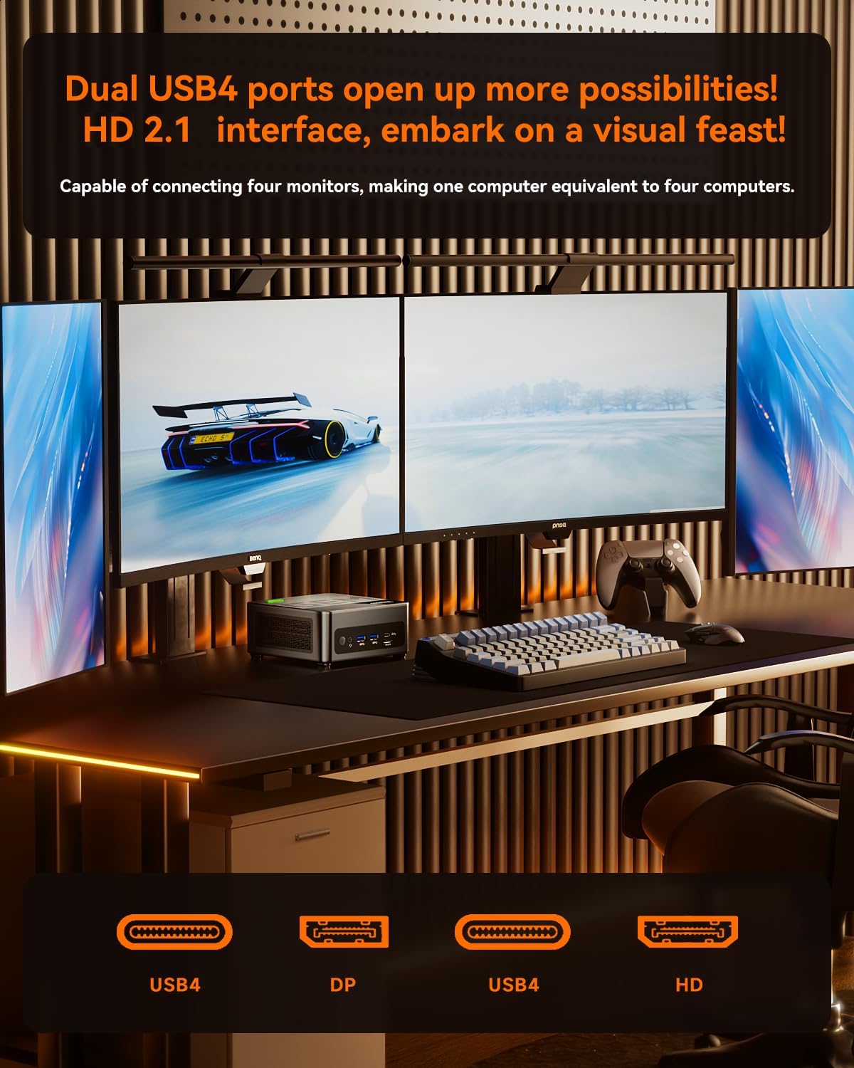 AOOSTAR GEM12+ Mini PC connected to multiple displays