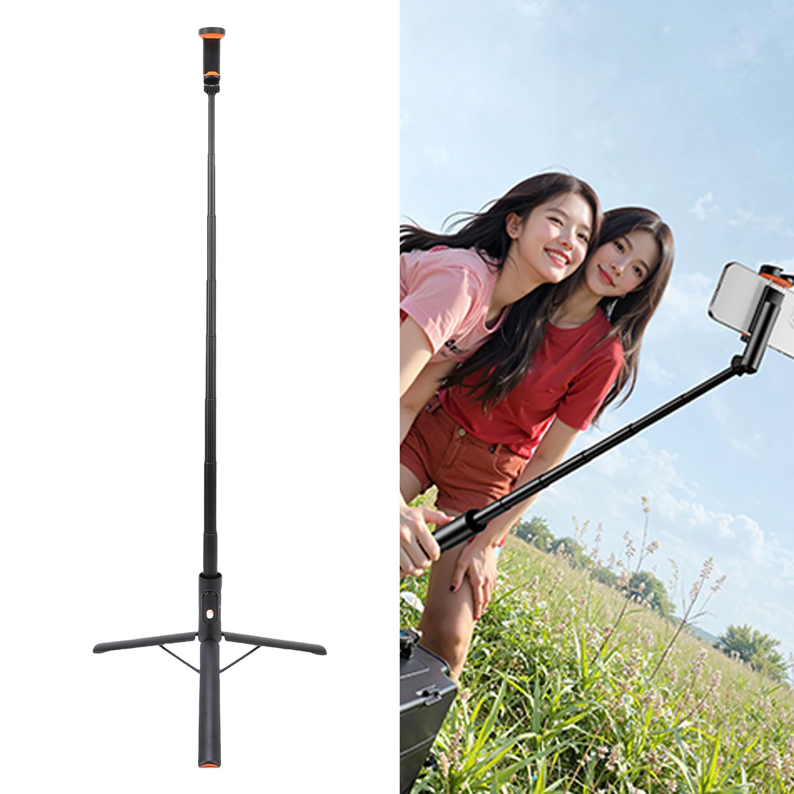 Tosuny Treppiede Telefono Automatico Selfie Stick Estensibile con | 60in Adjustable Tripod Stand, Wireless Bluetooth Remote, Cold Shoe Mount, for Travel Vlog Video Recording