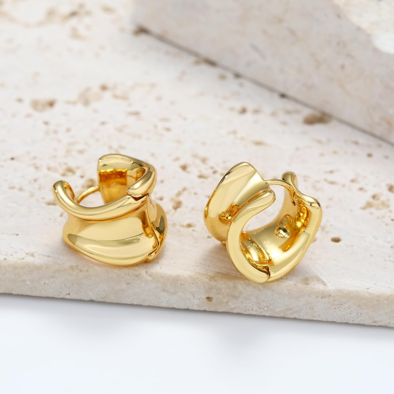 EVEYE Gold Hoop Earrings for Women Fashion Chunky Earrings Twisted Statement Earring, Hypoallergenic Hoops Earrings Thick Open 18K Gold Plated Minimalist Stack Wide Irregular Earring Jewelry - Image 5